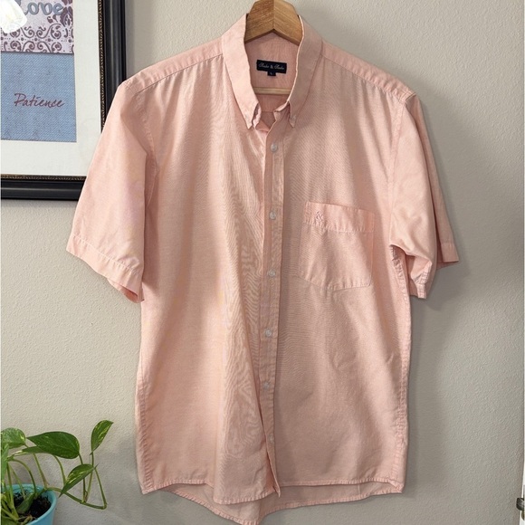Short sleeves Shirt Mens large Cotton Linen Button Down Pink Casual - Picture 2 of 8